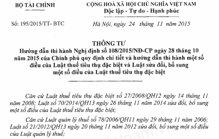 Thong tu 195/2015/TT-BTC