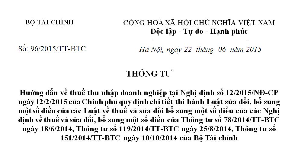 Thong tu 96/2015/TT-BTC